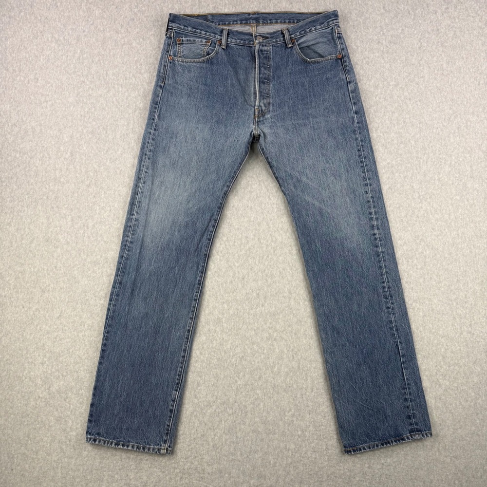 Vintage Levis Jeans Mens 36x34 Medium Wash 501 Button Fly Straight Leg Denim